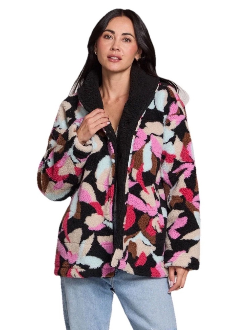 NWT SALTWATER LUXE Sherpa Teddy Jacket Small Pink & Black NWT